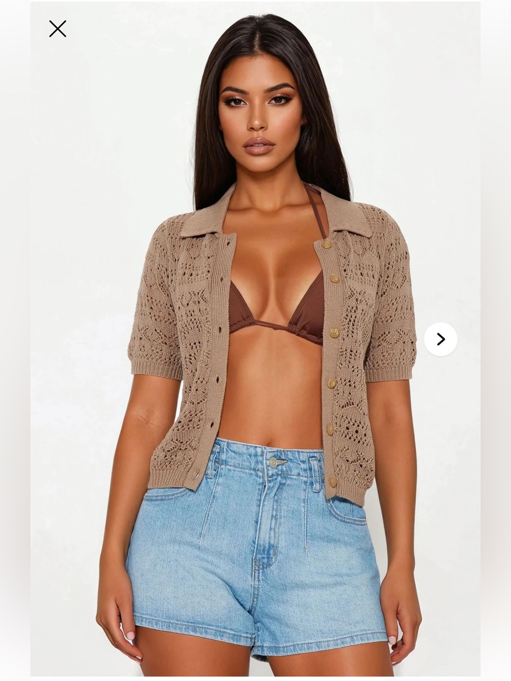 Fashionnova Beach Living Crochet Top - Mocha